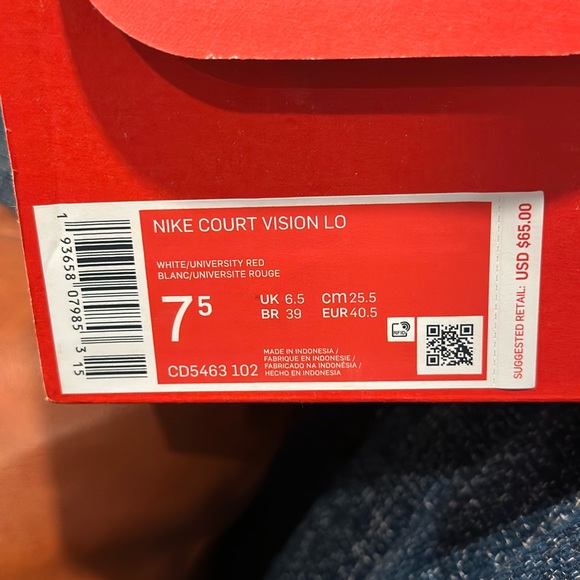 Nike Court Vision Low Mens Shoes Size 7.5 White Red - Picture 6 of 6